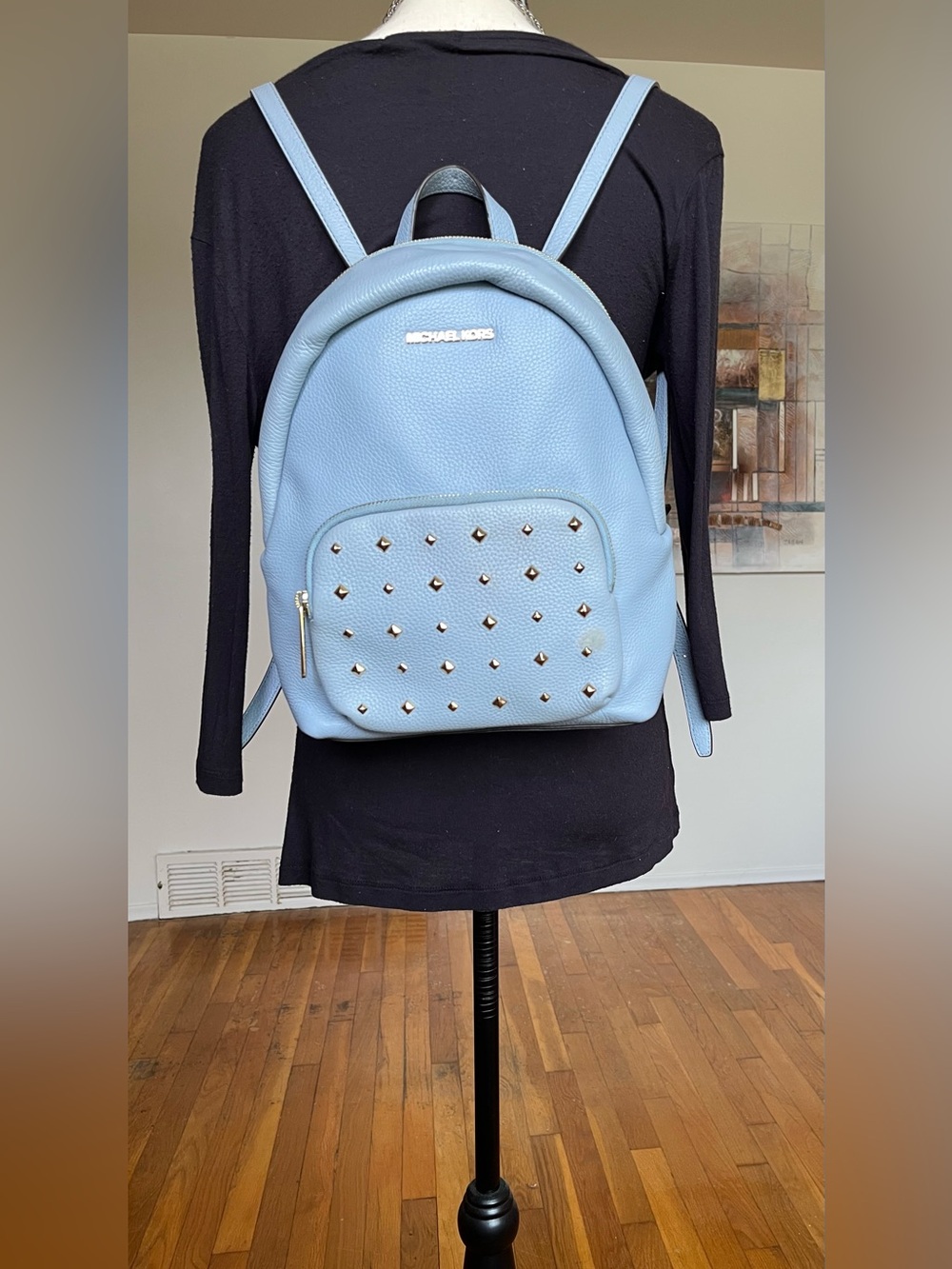Michael Kors Erin Studded blue pebbled Leather medium Backpack